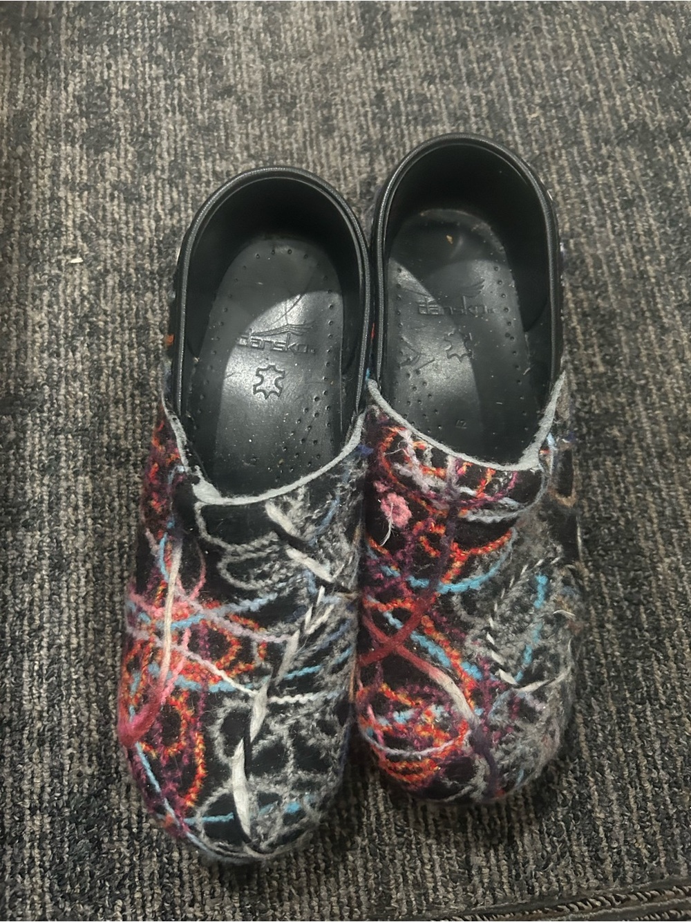 Dansko Multicolor Felt Slip-On Clogs with Black Footbed
